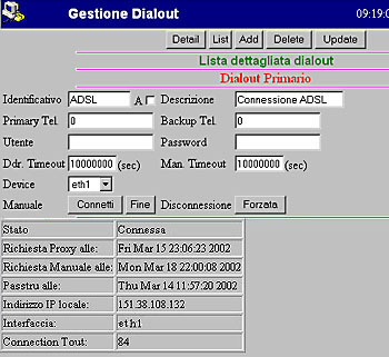 maschera di configurazione connessione ADSL attiva